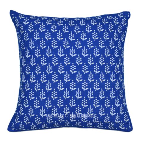 Lakeside be our guest decorative sentiment accent pillow for the guest bedroom. 16" Blue Floral Block Printed Decorative & Accent Throw Pillow Cover Sham - RoyalFurnish.com