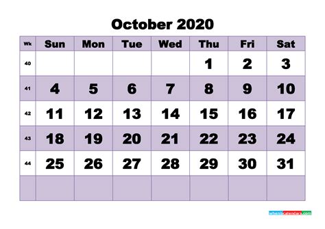 Blank October 2020 Calendar Printable Nom20b490