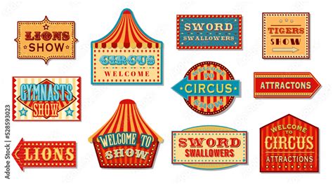 Circus Signs And Carnival Signboards To Show Tickets Booth Vector