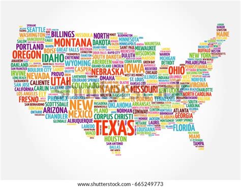 Usa Map Word Cloud Collage Most Stock Illustration 665249773