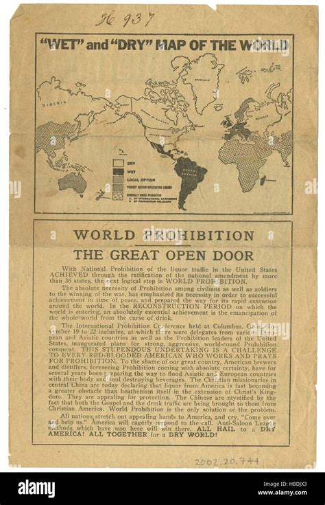 Prohibition Wet And Dry Map Of The World Broadside Stock Photo Alamy