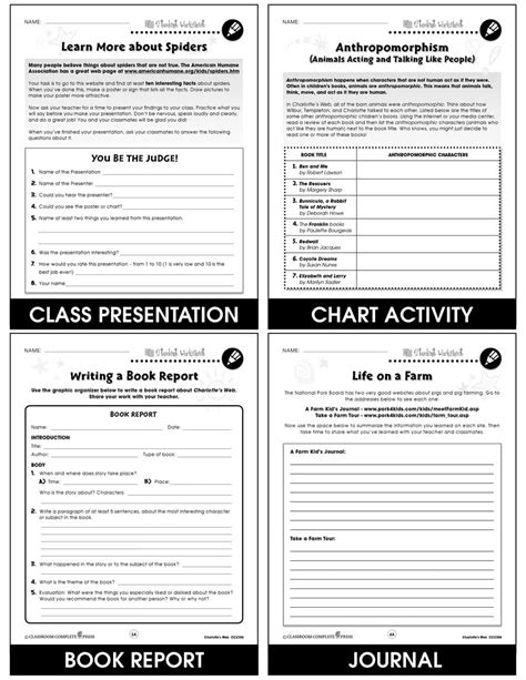 12 activities for teaching charlotte's web. Charlotte's Web - BONUS WORKSHEETS - Grades 3 to 4 - eBook - Bonus Worksheets - CCP Interactive