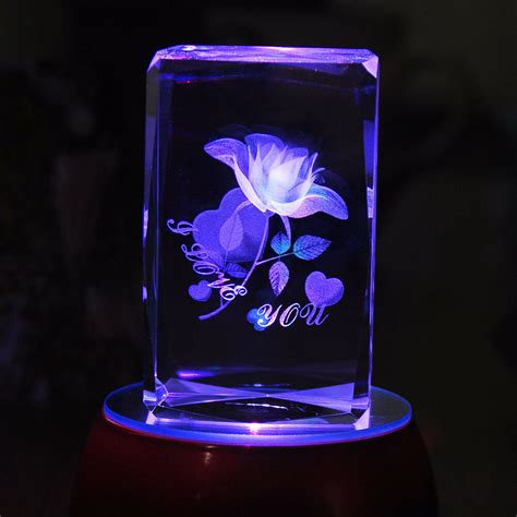 3d Laser Etched Crystal Paperweight Rose Flower Figure