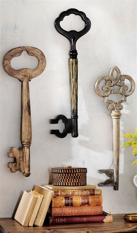 Set Of Three Vintage Inspired Wooden Keys Grandin Road Key Wall