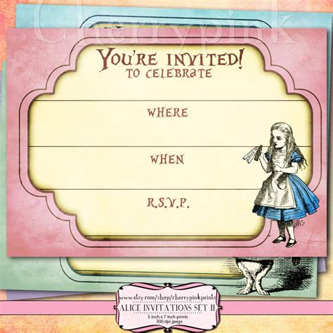 Alice In Wonderland Invitations 4 Party Printable Designs Etsy