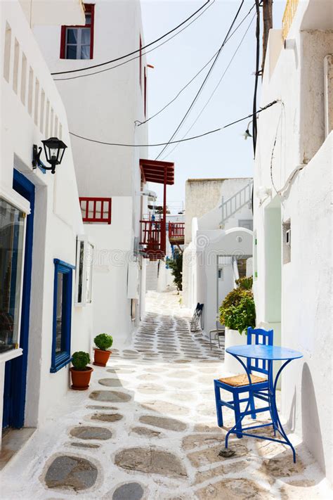 Traditional Street Of Mykonos Island In Greece Stock Photo Image Of