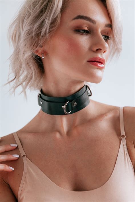 Leather Choker Wide Leather Collar Choker With Rings Ring Etsy
