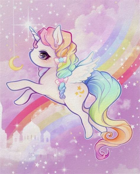 Cute Kawaii Pastel Unicorn With Rainbow And Castle Poster Zazzle