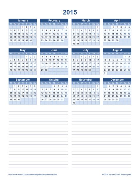 Download The 2015 Yearly Calendar With Notes