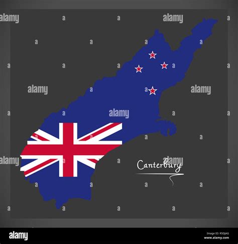 Canterbury New Zealand Map With National Flag Illustration Stock Photo