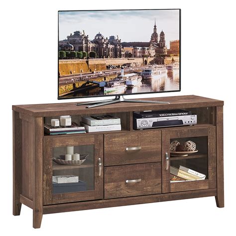 Costway Tv Stand Tall Entertainment Center Hold Up To 58 Tv W Glass