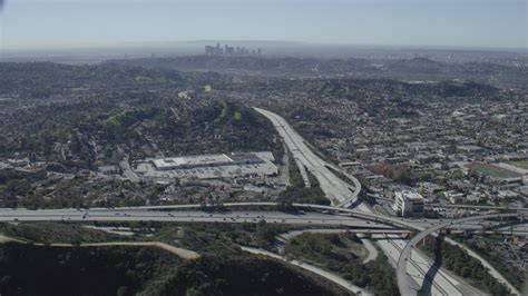 Hd Stock Footage Aerial Video Of The 2 And 134 Freeway Interchange In