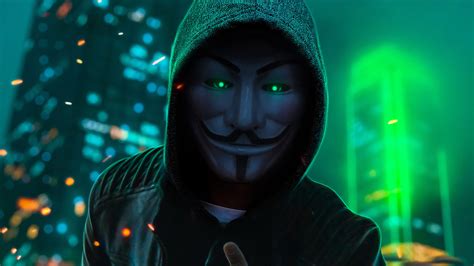 Anonymus Mask With Green Neon Colors Wallpaper K Ultra Hd Id