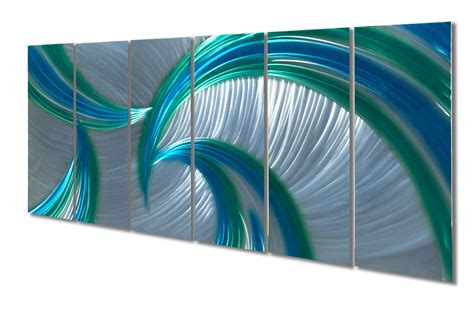 Tempest Blue Green 48x125 Metal Wall Art Abstract Sculpture Modern
