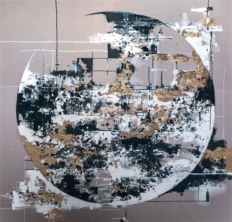 Fragment Abstract Oil Paintings In Black White And Gold Colors Stock