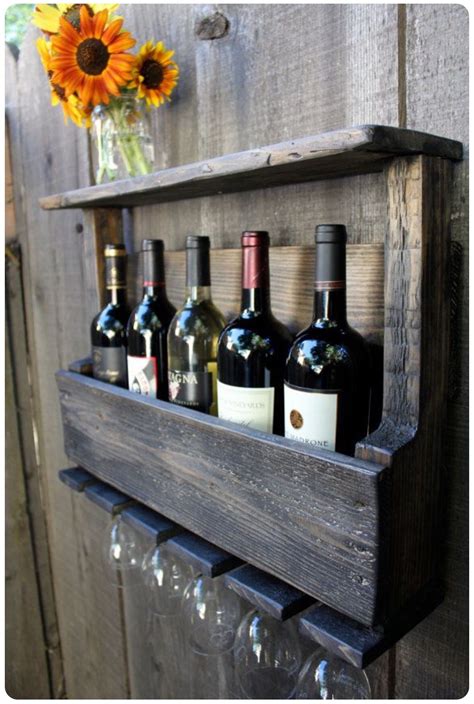 Rustic Wine And Glass Rack With A Shelf Made From Pallets Wood Pallet