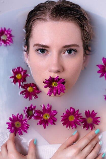 Premium Photo Beautiful Fashion Model Girl Taking Milk Bath Spa And Skin Care Concept