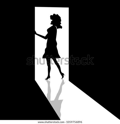 Silhouette Shapely Woman Doorway Featured Minimalist Stock Vector