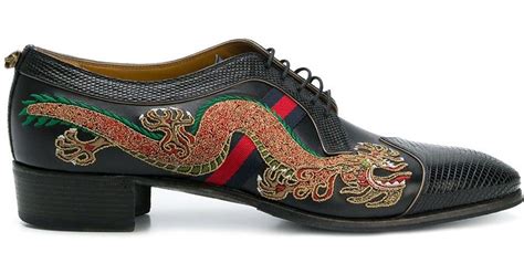 Gucci Dragon Embroidered Lace Up Shoes In Black For Men Lyst
