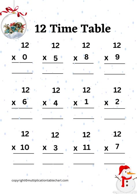 12 Times Table Worksheet 12 Multiplication Table Free Pdf