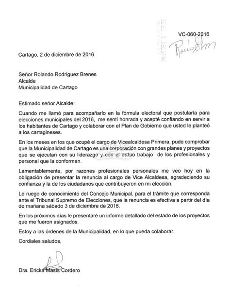Carta De Renuncia Junta De Condominio Civiahona