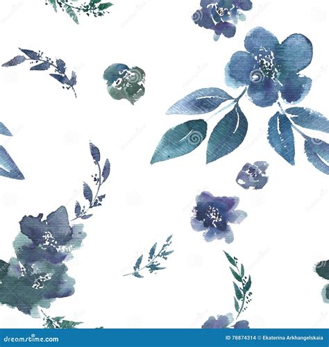 Seamless Pattern With Blue Watercolor Flowers Stock Illustration