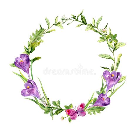 Easter Wreath With Bunny Colored Eggs In Grass Flowers Circle Frame