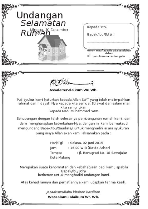 Contoh surat undangan peresmian rumah baru. Contoh Surat Undangan Tasyakuran - retorika
