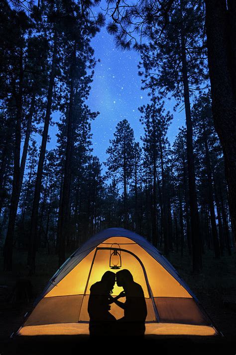 Silhouette Couple Camping Under Stars In Tent Photograph By Good