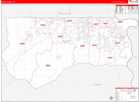 Sarpy County Ne Zip Code Wall Map Red Line Style By Marketmaps Mapsales