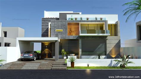 3d Front Beautiful Modern Contemporary House Elevation