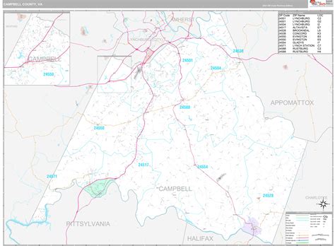 Campbell County Va Wall Map Color Cast Style By Marketmaps Mapsales
