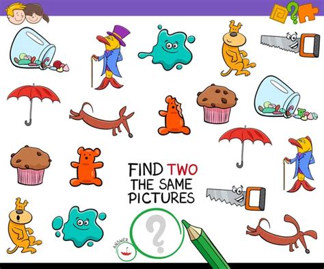 Find Two The Same Pictures Coloring Page Stock Vector Image By