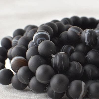 Frosted Matte Black Banded Agate Onyx Gemstone Round Beads 4mm 6mm 8mm