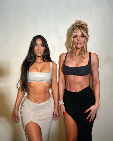 kim and khloe kardashian show off their butts and chiseled abs in just bras and skintight skirts