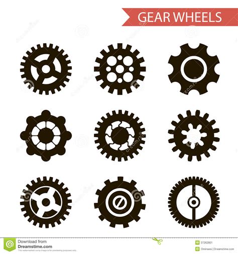 Flat Design Style Black Gear Wheels Icons Set Stock Vector