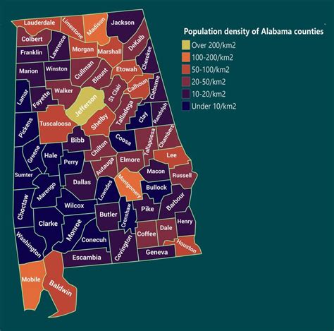 Population Density Of Alabama Counties Alabama County Chilton