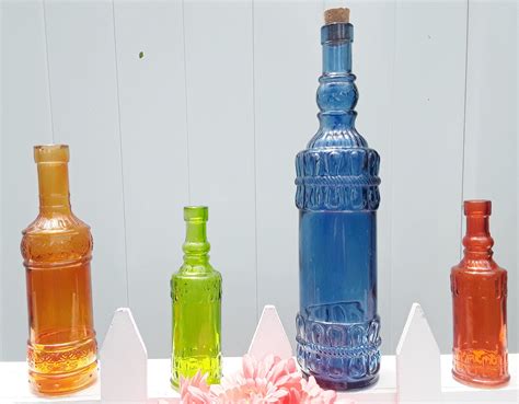 Boho Colored Glass Retro Bottle Vintage Retro Bottle Art Etsy Bottles Decoration Colored