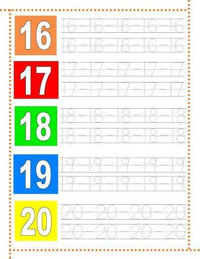 Caligrafía Números Del 16 Al 20 Actividades Matemáticas Preescolar