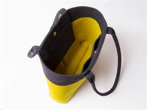 Wool Felt Tote Bag Charcoal And Mustard Two Tone Tote Bag Etsy