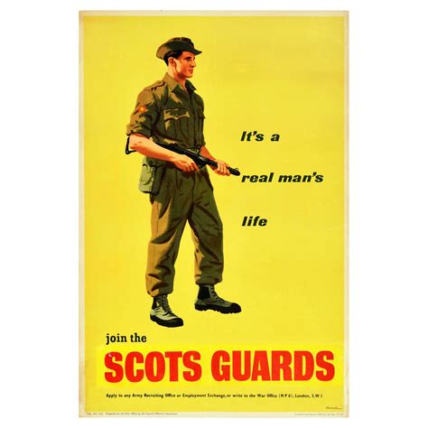 Original Vintage Army Poster Join The Scots Guards Real Mans Life War