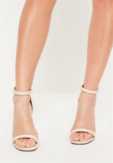 Missguided Nude Faux Leather Rounded Strap Barely There Heels Lyst