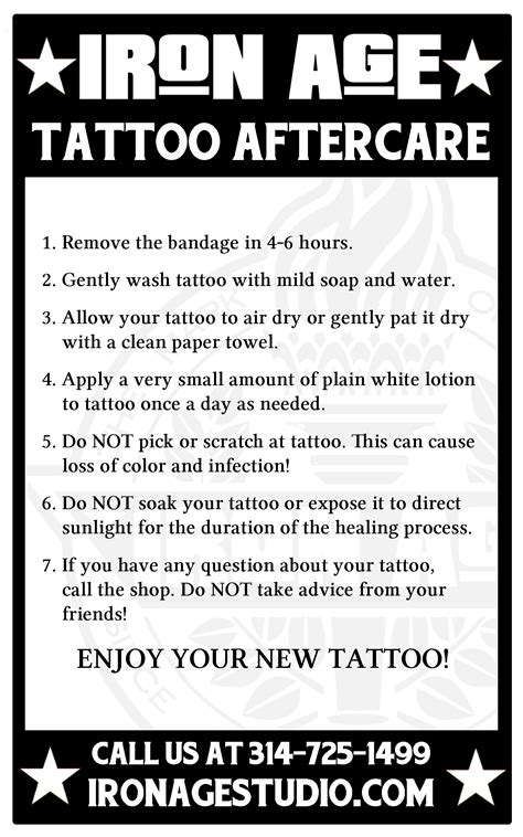 Printable Tattoo Aftercare Instructions