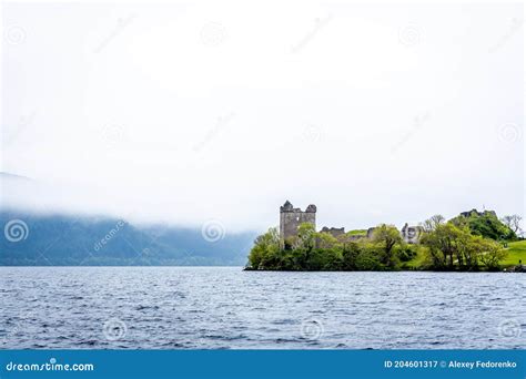 Urquhart Castle At The Loch Ness A Large Deep Freshwater Loch In The