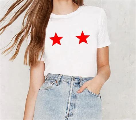 Red Star Boobs Freedom T Shirt Breast Tee Free The Nipple T Shirt Women