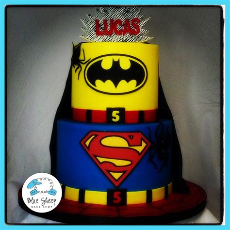 Superhero Birthday Cake With Batman And Superman Blue Sheep Bake Shop