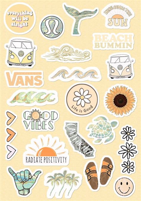 Various Stickers Are Arranged On A Yellow Background