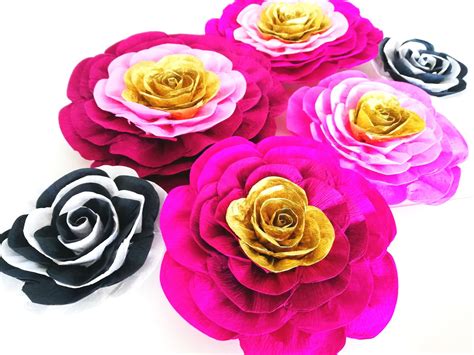 Pink Gold White Black Large Paper Flowers Wall Decoration Etsy
