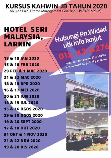 Kursus akan datang adalah pada 01 & 02 februari 2020 bertempat di dewan masjid jamek tan sri ainuddin wahid, taman universiti, skudai, johor. Trainees2013: Borang Kursus Kahwin Johor