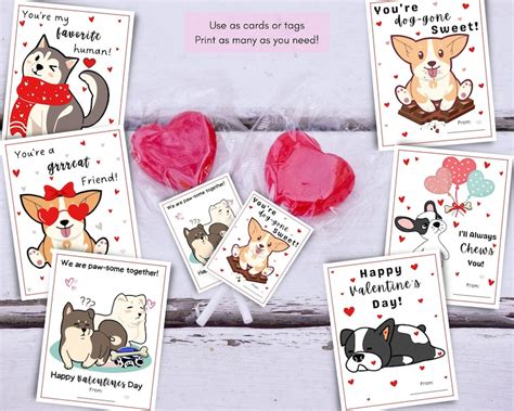 Printable Dog Valentines Day Cards Classroom Valentine Etsy